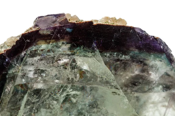 Makro Dari Batu Mineral Fluorite Pada Latar Belakang Putih Menutup — Stok Foto