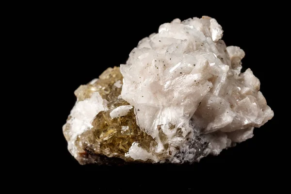 Makro Mineral Taş Baryta Üzerinde Florit Üzerine Siyah Arka Plan — Stok fotoğraf