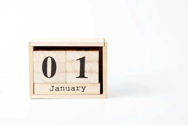 Calendario Madera Enero Sobre Fondo Blanco Cerca — Foto de Stock