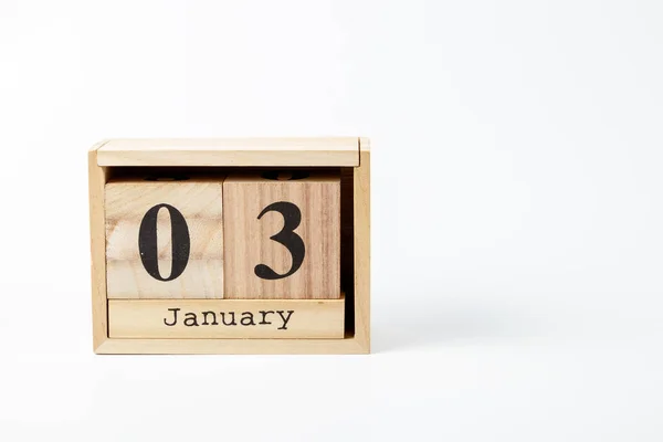 Calendario Madera Enero Sobre Fondo Blanco Cerca — Foto de Stock