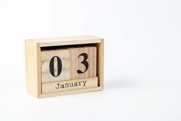 Calendario Madera Enero Sobre Fondo Blanco Cerca — Foto de Stock