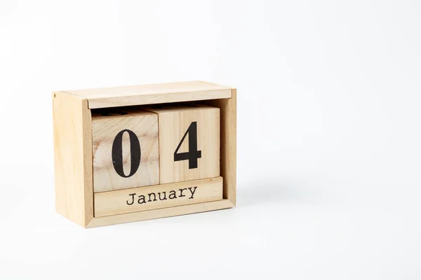 Calendario Madera Enero Sobre Fondo Blanco Cerca — Foto de Stock