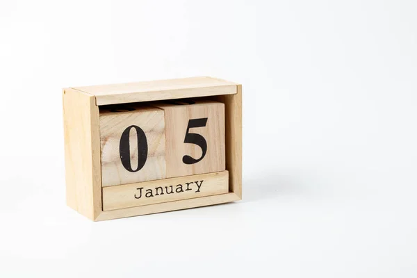 Calendario Madera Enero Sobre Fondo Blanco Cerca — Foto de Stock