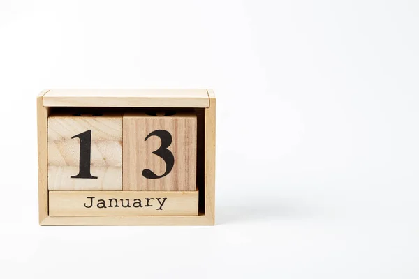 Calendario Madera Enero Sobre Fondo Blanco Cerca — Foto de Stock