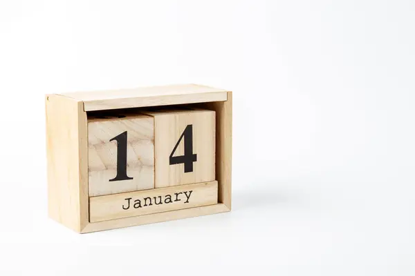 Calendario Madera Enero Sobre Fondo Blanco Cerca — Foto de Stock