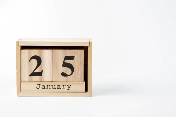 Wooden Calendar January White Background Close — Stock Photo, Image