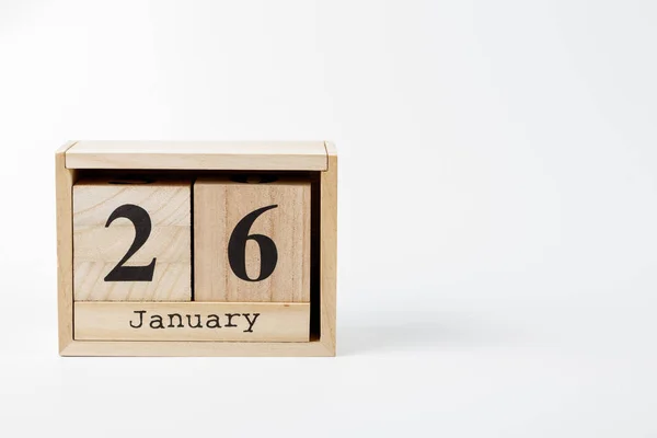 Calendario Madera Enero Sobre Fondo Blanco Cerca — Foto de Stock