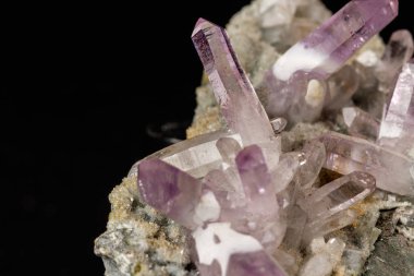 Makro mineral taş Ametist kristal rock siyah bir arka plan içinde yakın çekim