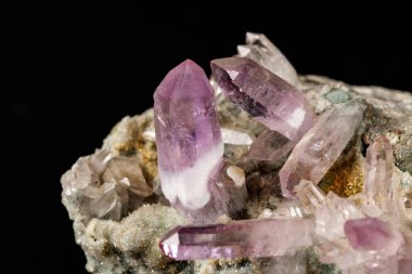 Makro mineral taş Ametist kristal rock siyah bir arka plan içinde yakın çekim