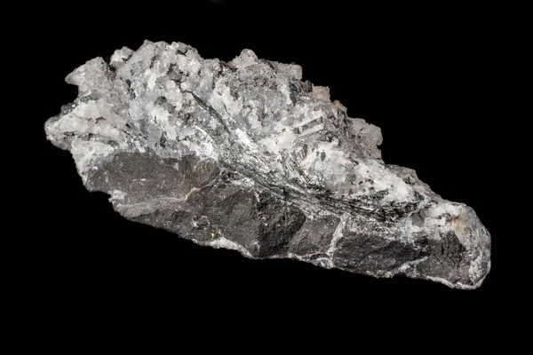 Macro Piedra Mineral Cuarzo Estibnita Sobre Fondo Negro Cerca — Foto de Stock