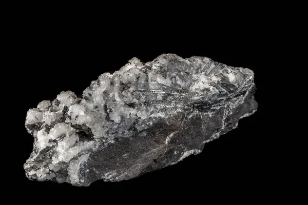 Pedra Mineral Macro Quartzo Estibnita Fundo Preto Fechar — Fotografia de Stock