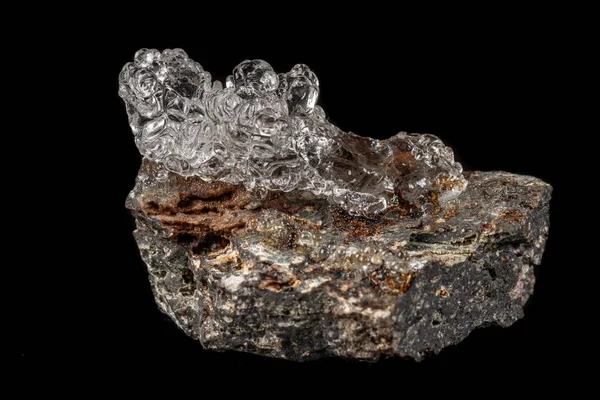 Macro Hyalite Pedra Mineral Sobre Fundo Preto Perto — Fotografia de Stock