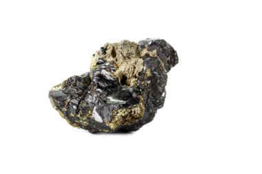 Makro mineral taş Sphalerite pirit beyaz bir arka plan üzerinde Kapat