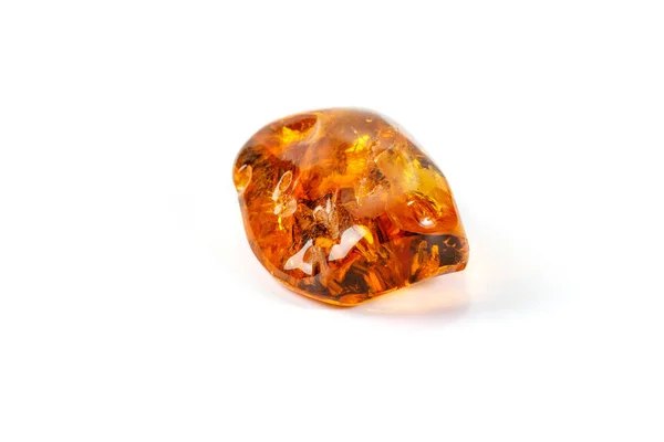 Makro Amber Mineral Sten Med Spindel Vit Bakgrund Närbild — Stockfoto