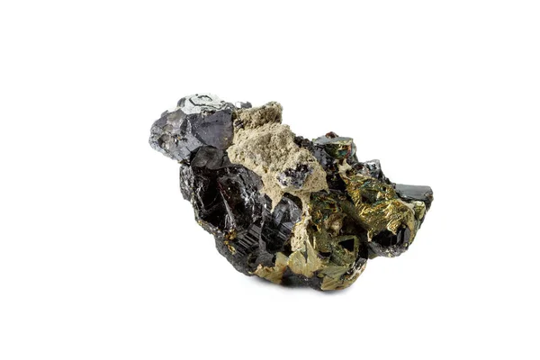 Pedra Mineral Macro Sphalerite Pyrite Fundo Branco Close — Fotografia de Stock