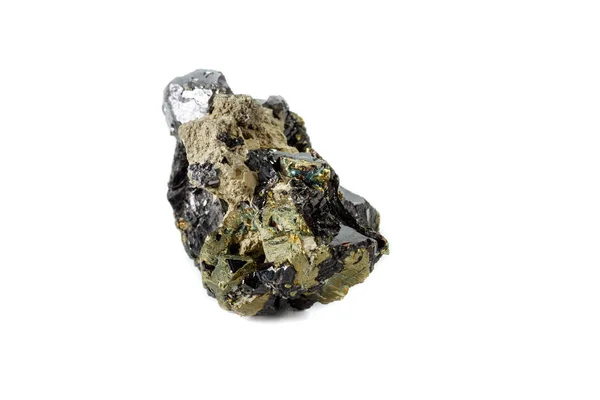 Pedra Mineral Macro Sphalerite Pyrite Fundo Branco Close — Fotografia de Stock