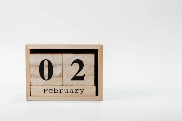 Calendario Madera Febrero Sobre Fondo Blanco Cerca — Foto de Stock