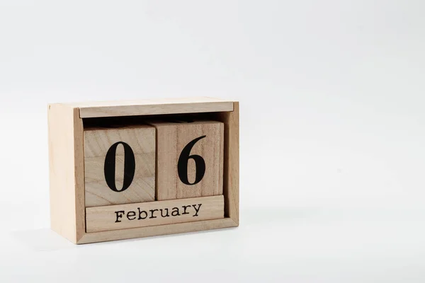 Calendario Madera Febrero Sobre Fondo Blanco Cerca — Foto de Stock
