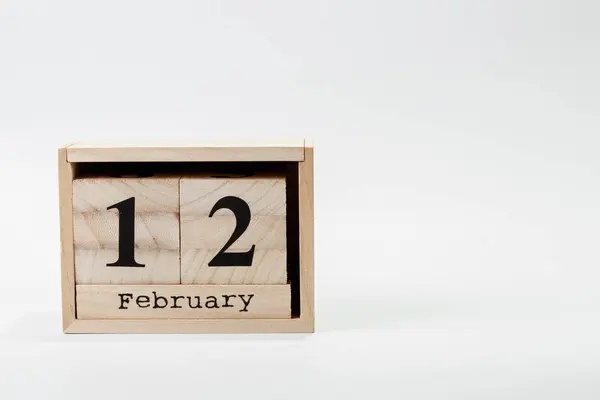 Wooden Calendar February White Background Close — Stock Photo, Image