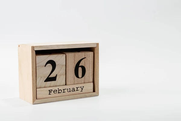 Wooden Calendar February White Background Close — Stock Photo, Image