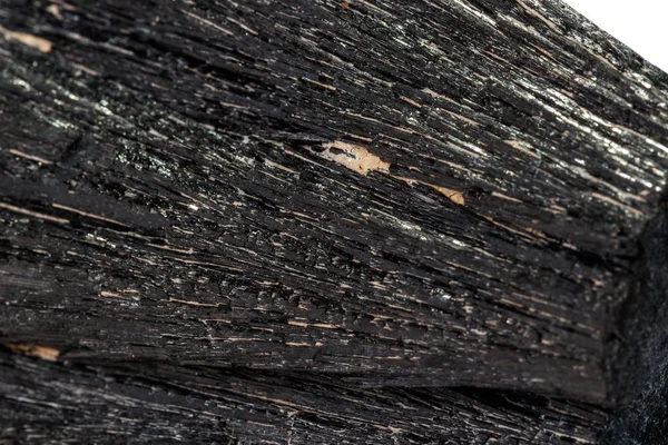Makro Mineral Taş Schorl Beyaz Bir Arka Plan Üzerinde Siyah — Stok fotoğraf