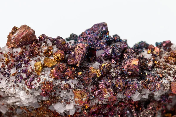 Macro mineral stone Chalcopyrite on a white background close up