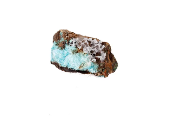 Makromineral Aurichalzit Stein Auf Mikroklin Auf Weißem Hintergrund Nahaufnahme — Stockfoto