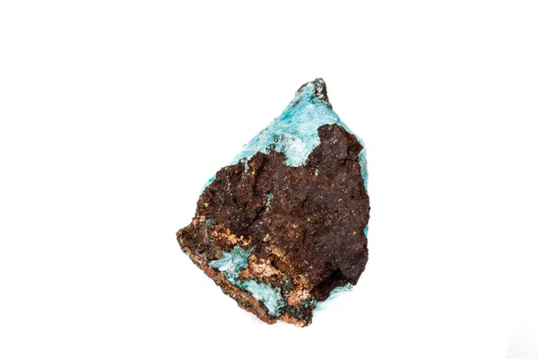 Macro Mineral Aurichalcite Pedra Microcline Fundo Branco Fechar — Fotografia de Stock