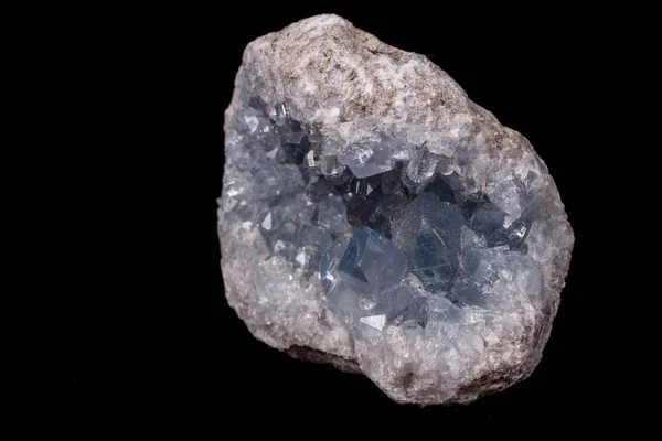 Celestyn Mineralne Kamień Makro Mikroklin Czarnym Tle Bliska — Zdjęcie stockowe