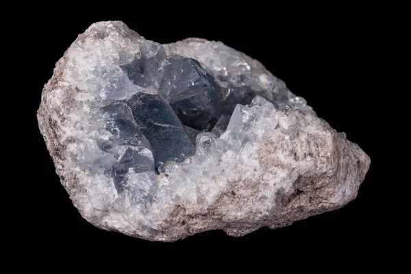 Celestine Mineral Sten Makro Microcline Svart Bakgrund Nära Håll — Stockfoto