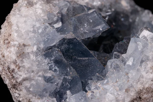 Celestina Piedra Mineral Macro Microclina Sobre Fondo Negro Cerca — Foto de Stock
