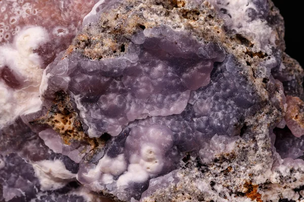 Macro Pink Smithsonite Mineral Stone Microcline Black Background Close — Stock Photo, Image