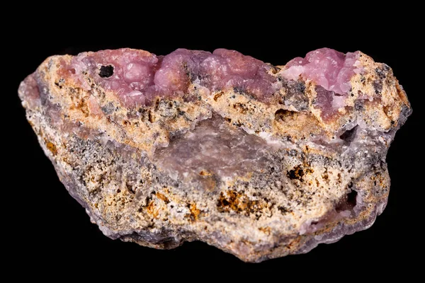 Close Van Macro Roze Smithsoniet Minerale Stone Microklien Zwarte Achtergrond — Stockfoto