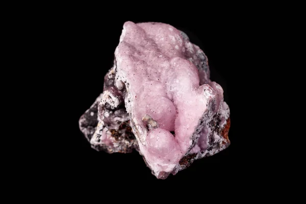 Pierre Minérale Macro Rose Smithsonite Sur Microcline Sur Fond Noir — Photo