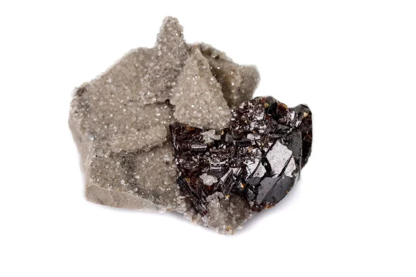 Mineral Sphalerite Taş Microcline Beyaz Arka Plan Üzerinde Üzerinde Makro — Stok fotoğraf