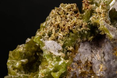 Siyah bir arka plan üzerinde makro Pyromorphite mineral taş yakın çekim