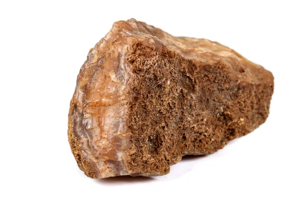 Makro Mineral Sten Agat Brown Vit Bakgrund Närbild — Stockfoto