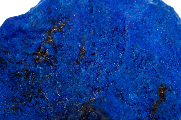 Macro Azurite Minerale Steen Met Pyriet Inzetstukken Een Witte Achtergrond — Stockfoto