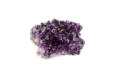 Ametist Crystal Druse makro mineral beyaz arka plan üzerinde Kapat