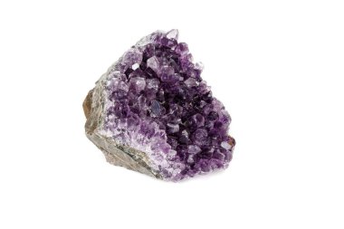 Ametist Crystal Druse makro mineral beyaz arka plan üzerinde Kapat