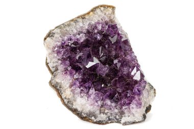 Ametist Crystal Druse makro mineral beyaz arka plan üzerinde Kapat