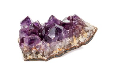 Ametist Crystal Druse makro mineral beyaz arka plan üzerinde Kapat
