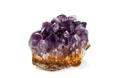 Ametist Crystal Druse makro mineral beyaz arka plan üzerinde Kapat