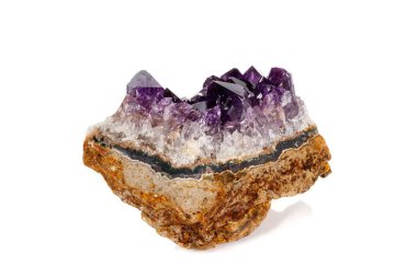 Ametist Crystal Druse makro mineral beyaz arka plan üzerinde Kapat