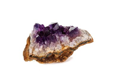 Ametist Crystal Druse makro mineral beyaz arka plan üzerinde Kapat