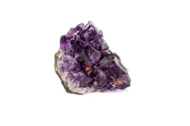 Ametist Crystal Druse makro mineral beyaz arka plan üzerinde Kapat