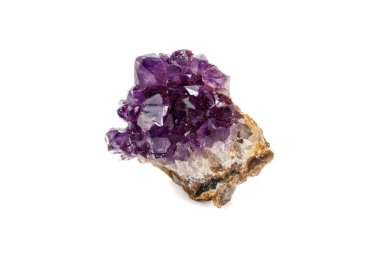 Ametist Crystal Druse makro mineral beyaz arka plan üzerinde Kapat