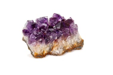 Ametist Crystal Druse makro mineral beyaz arka plan üzerinde Kapat