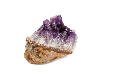 Ametist Crystal Druse makro mineral beyaz arka plan üzerinde Kapat