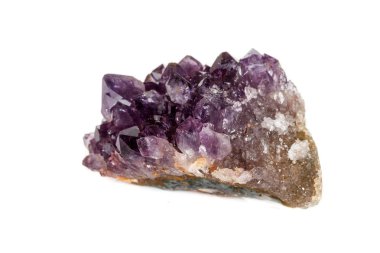 Ametist Crystal Druse makro mineral beyaz arka plan üzerinde Kapat